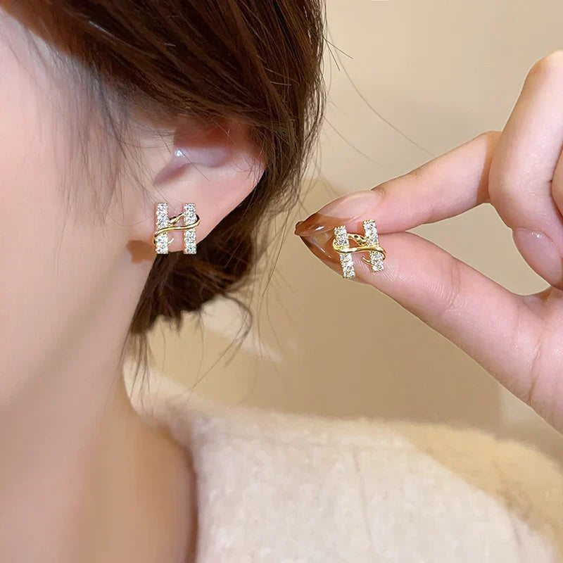 "Design Sense Gold Color Snake Wrapped Letters Stud Earrings"